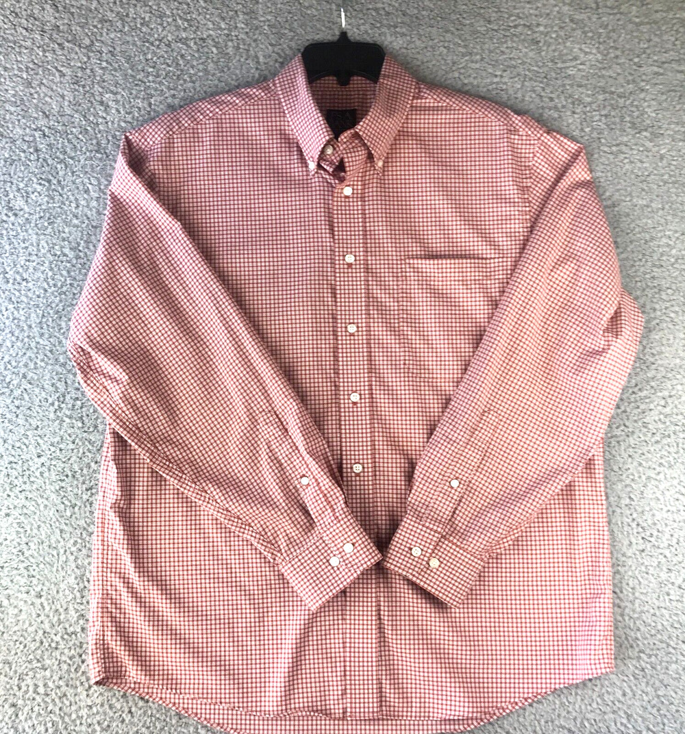 Jos A Bank Executive Dress Shirt L Large Red Plaid Long Sleeve Button Down